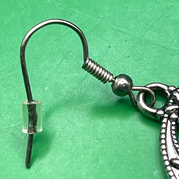 Silver Tone Bohemian Filigree Dangle Earrings Folk Art Style Women's Fashion - Picture 8 of 9